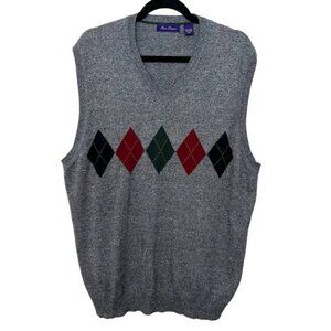 Alan Flusser Men's Vest 100% Cotton Gray Diamond Pattern Size XXL